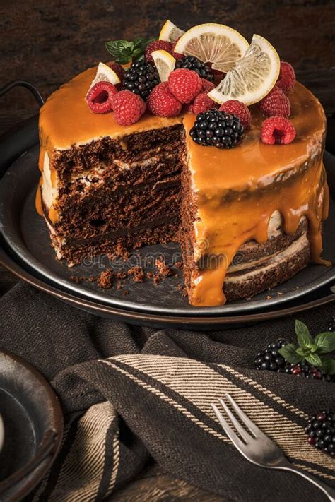 Delicious Semi Naked Chocolate Cake With Caramel Topping And Decorated