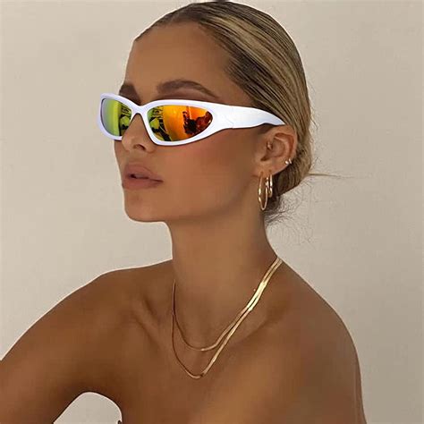 fashion wrap around cyber y2k sunglasses women silver oval shades sports cycling sun glasses