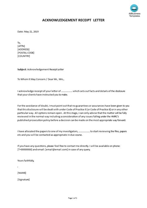 Usually the attn is placed on the envelope (see how to address envelopes with attn) but if you want an attn line in your actual letter, then place your name and address in the top left corner first, followed by the date and then the recipient's address. Receipt Acknowledgement Letter Format Template | Templates ...