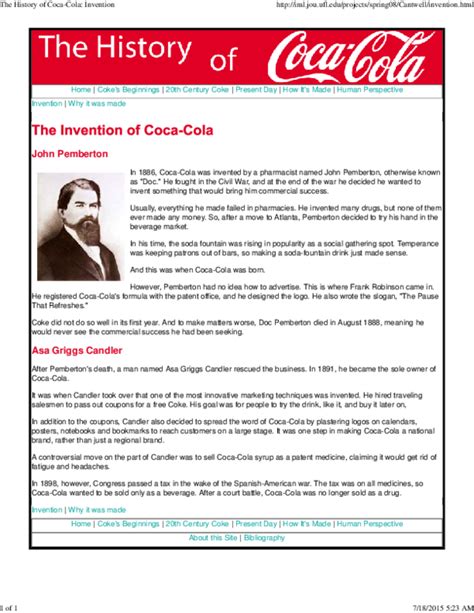 Pdf The History Of Coca Cola Invention Bun Thong