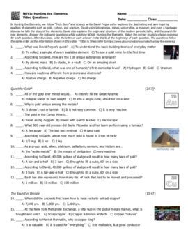 NOVA Hunting The Elements Video Questions PDF By Mr McNeely TpT