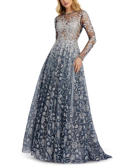 Mac Duggal Metallic Floral Illusion Gown And Reviews Dresses Women