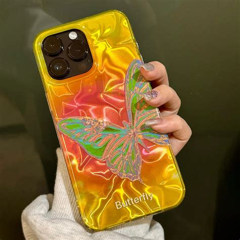 Luxury Laser Butterfly Gradient Wave Texture Case For Iphone 15 14 13