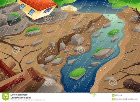 Monsoon Rain Resulting in Flood and Mudslide Stock Vector