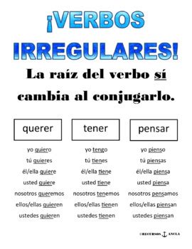 Verbos Irregulares Irregular Verbs In Spanish By Amanda Pena Tpt
