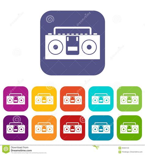Vintage Tape Recorder Icons Set Flat Stock Vector Illustration Of