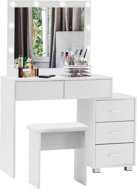 Lemroe Vanity Dressing Table Set With Mirror And Cushioned Stool