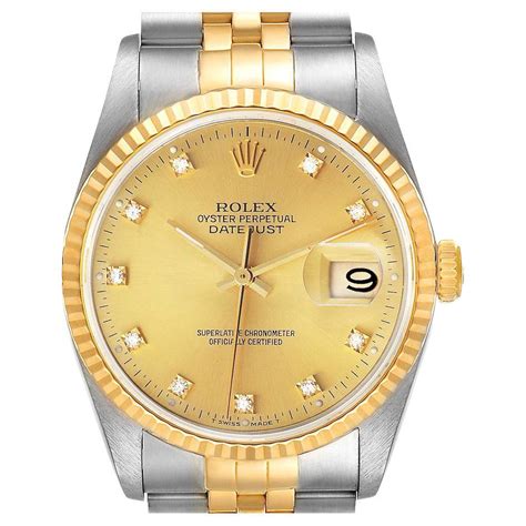 Rolex Datejust Steel Yellow Gold Blue Vignette Diamond Dial Mens Watch