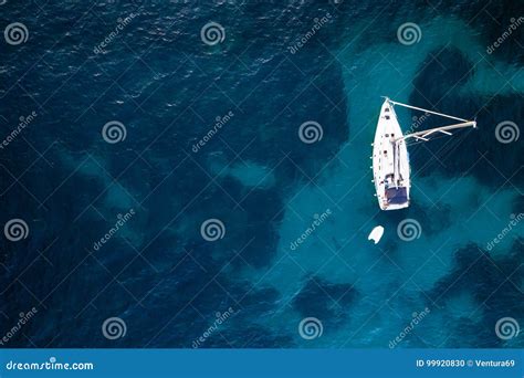 Aerial View Of Anchored Sailing Yacht Stock Photo Image Of Colour