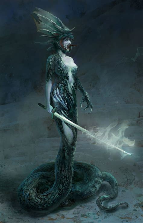 Snake Woman Character Sean Female Art Fantasy Creatures Art Dark