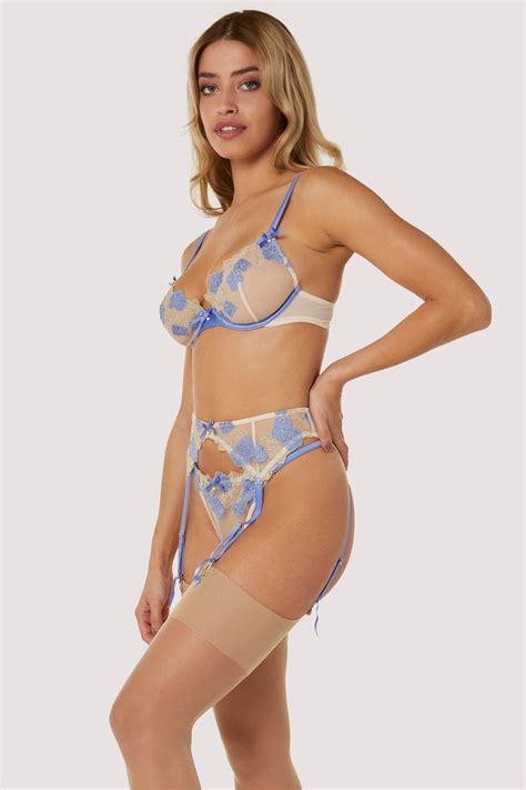 Rayne Gold And Lilac Satin Floral Embroidered Suspender Playful Promises Usa