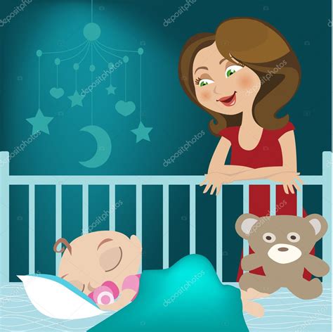 Bebe En La Cuna Dibujo Bebé Durmiendo — Vector De Stock