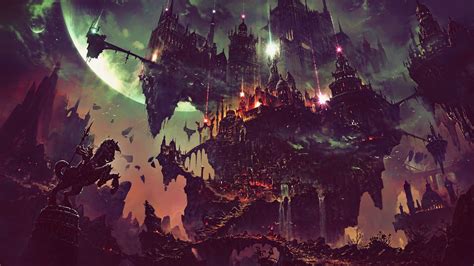 Download Wallpaper 2560x1440 Fantasy Flying City Dark Art Dual Wide