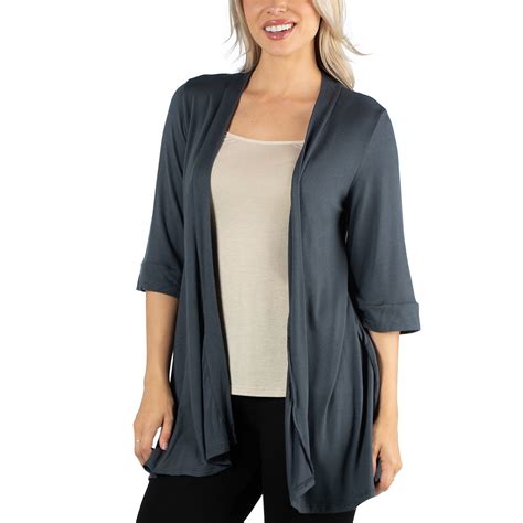 24seven Comfort Apparel Open Front Elbow Length Sleeve Womens Cardigan