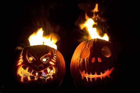 Download Light Up The Night With Halloween Pumpkins On Fire