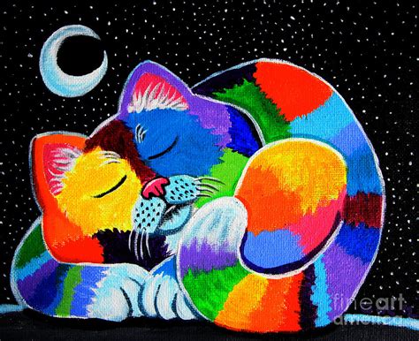 Colorful Cat In The Moonlight Painting By Nick Gustafson