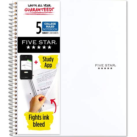 Five Star Wirebound Notebook Plus Study App 5 Subject College Ruled