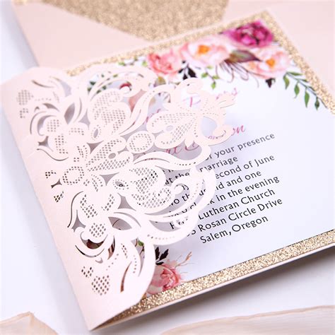 5 out of 5 stars (1,094) $ 6.50. Elegant Blush & Rose Gold Laser Cut Pocket Wedding Invitation with Floral and Bling Rhinestone ...