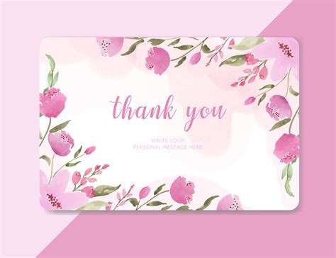 Pink Floral Watercolor Thank You Card Template By Andrias Robin Hutama