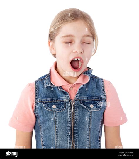 Young Tired Girl Yawning Isolated On White Stock Photo Royalty Free