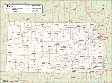 Kansas Wall Map With Counties By