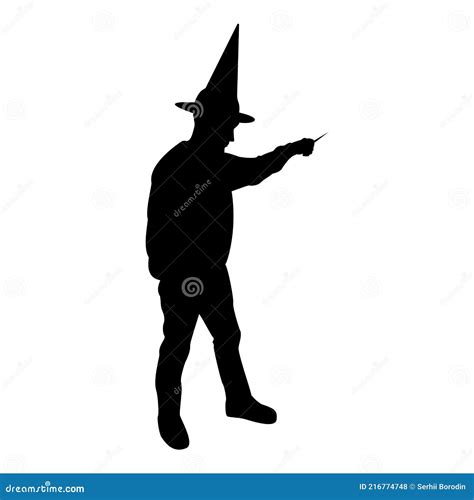 Silhouette Wizard Holds Magic Wand Trick Waving Sorcery Concept