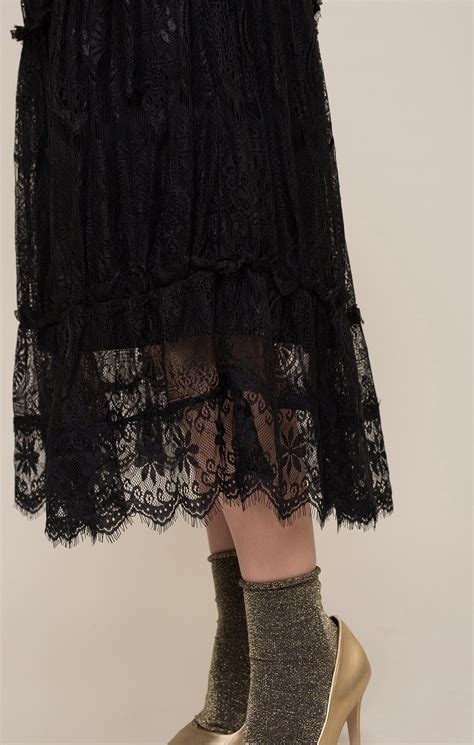 Black Lace Skirt Tiered Lace Midi Skirt Hrvtzkx