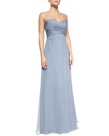 Amsale Strapless Pleated Bodice Gown Slate