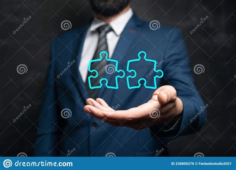 Businessman Holding Pieces Of Drawn Puzzles Stock Photo Image Of