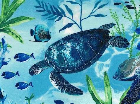 Swimming Sea Turtle Fabric Cotton Fabric Quilting Fabric Etsy
