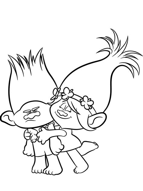Poppy Kisses Branche Trolls Kids Coloring Pages
