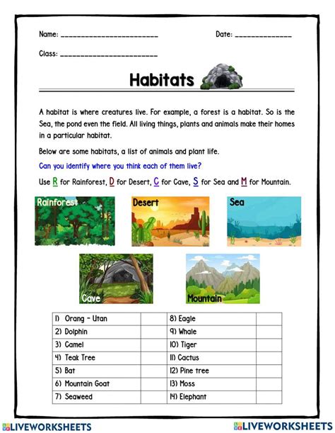 Habitat Interactive Worksheet For Iv Live Worksheets
