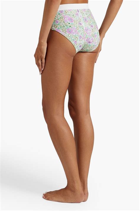 GANNI Embroidered Floral Print Stretch Cotton Mid Rise Briefs Sale Up