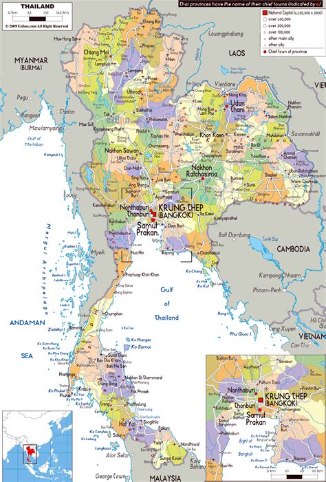 Large Political And Administrative Map Of Thailand With Roads Cities