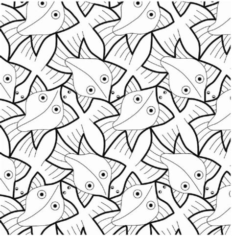 Escher Fish Tessellations Templates Sketch Coloring Page