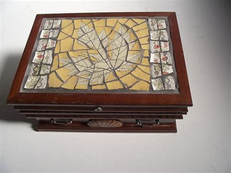 Butterscotch Pottery Leaf Mosaic Jewelry Box Mosaic Box Decorative