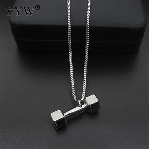 Yyw 2017 High Quality Women Mens Jewelry Stainless Steel Barbell Pendants Necklace 10x30mm