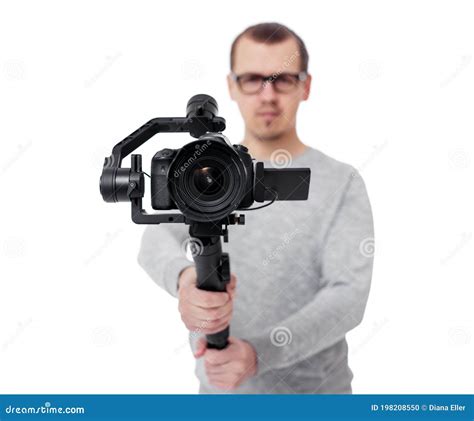 Dslr Camera On 3 Axis Gimbal Stabilizer In Videographer Hands Isolated