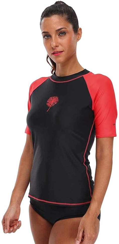 Attraco Womens Rash Guard Shirts Short Sleeve Rashguards Racerback Swim