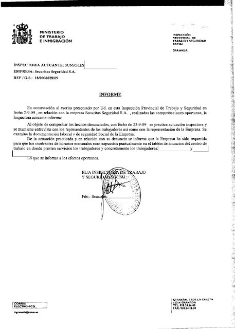 Sección Sindical Securitas Barcelona Resolución Inspección De Trabajo