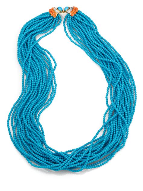 Kenneth Jay Lane Long Multi Strand Beaded Necklace In Blue Lyst