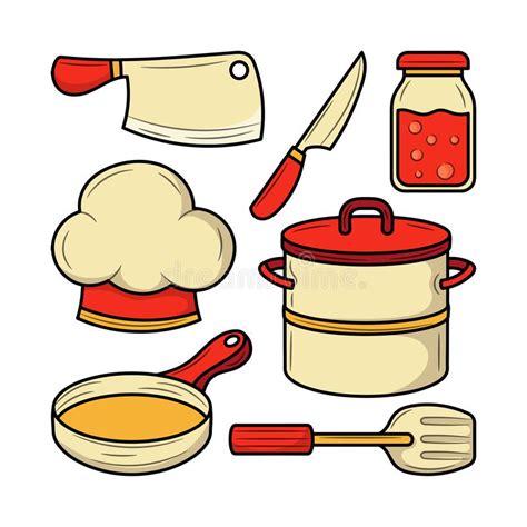 Kitchen Utensil Collection With Colored Hand Drawn Vector Illustration