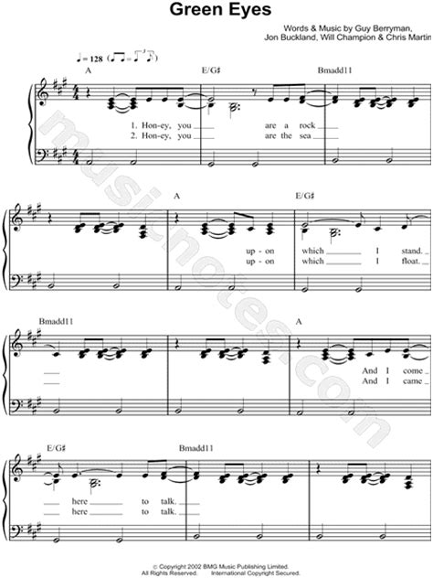 Coldplay Green Eyes Sheet Music Easy Piano In A Major Download