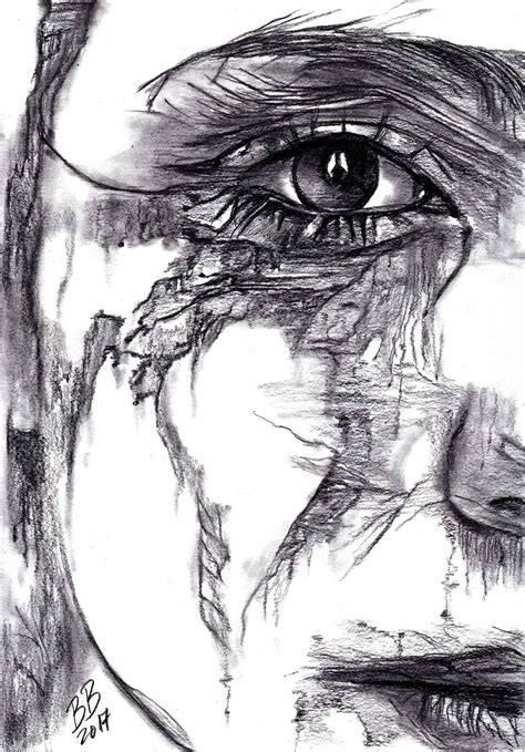 Original Abstract Pencil Drawing Portrait Of Beautiful Sad Etsy