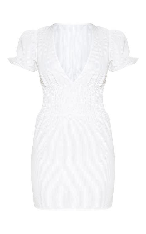 White Shirring Detail Tea Dress Prettylittlething Aus