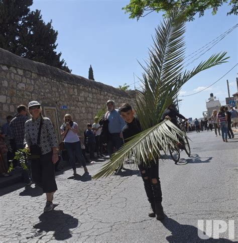 Photo A Palestinian Carries Palm Branches For The Palm Sunday
