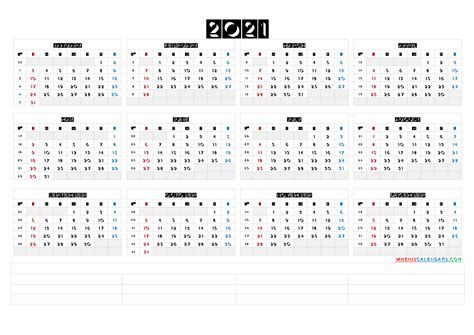 Free Printable 2021 Yearly Calendar With Week Numbers 6