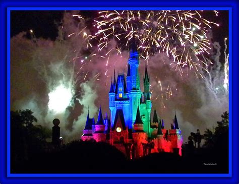 The Magic Kingdom Castle In Rainbow With Fireworks Walt Disney World Fl
