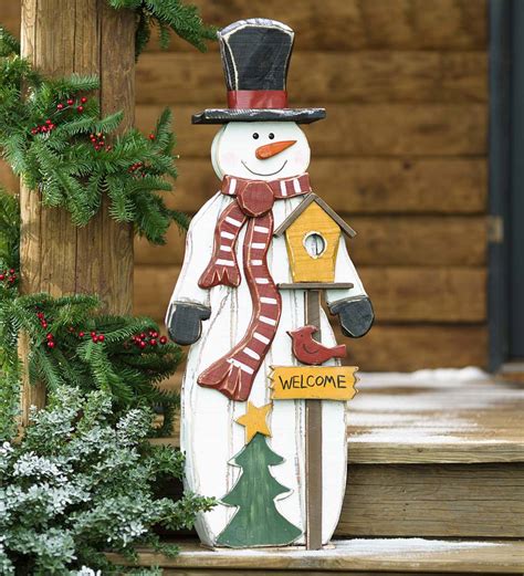 Rustic Wooden Snowman Welcome Accent Plow And Hearth