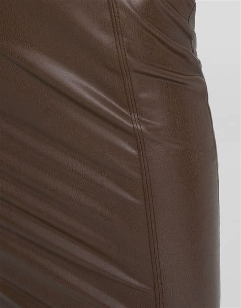 Fitted Leather Effect Strappy Midi Dress Bsk Teen Bershka